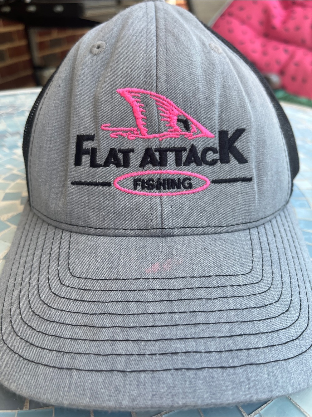 Flat Attack Fishing‎ Grey and Pink Logo Trucker Hat